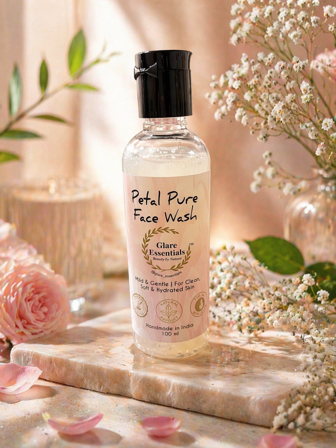 Petal Pure Face Wash | Gentle Hydrating Cleanser with Aloe Vera & Rose Water (100 ml)